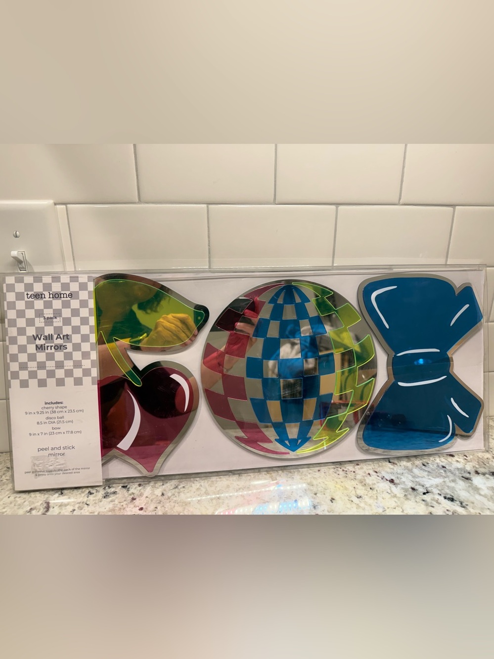 Teen Home Multicolor Reflective Wall Art Mirrors - Disco & Shapes (9” each) NWT